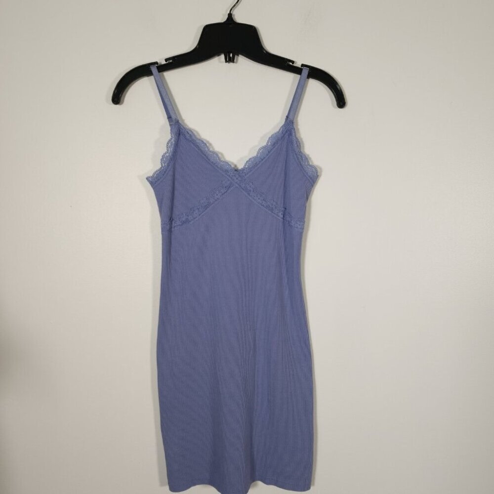 Ambiance Lilac Purple Lace Trim Ribbed Mini Dress Y2K 90s Lingerie Bodycon Sz S - Picture 2 of 9